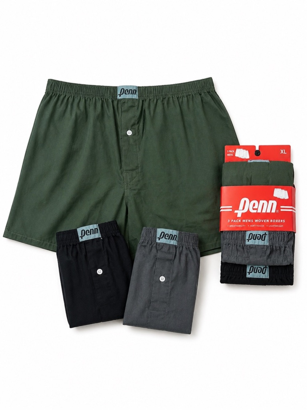 Penn 3 Pack Mens‎ Soft Light Weight Breathable Woven Boxer Shorts | NEW/NWT!!☑️